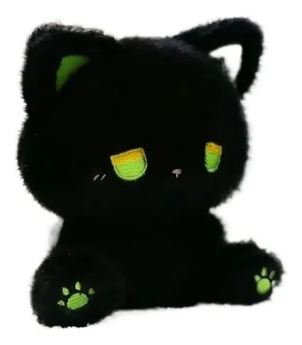 Peluche de gato negro con ojos grandes